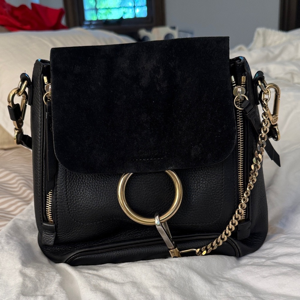 Chloe Faye Leather Backpack/Shoulder Bag with Gold Accents